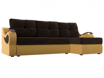 Угловой диван Меркурий (микровельвет коричневый жёлтый) 